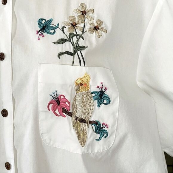 Karen Scott Sport Embroidered Embellished Flower Parrot Bird Short Sleeve Blouse - Picture 11 of 16